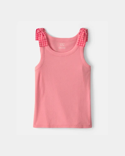 Girls Gingham Bow-Sleeve Tank Top - Pink