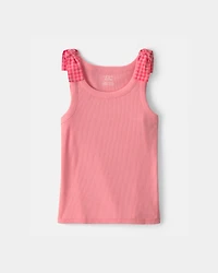 Girls Gingham Bow-Sleeve Tank Top - Pink