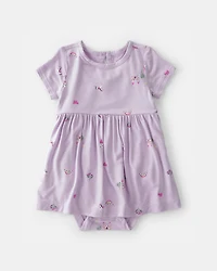 Baby Girl Fairytale Short-Sleeve Bodysuit Dress - Purple