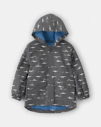 Toddler Boy Slate Shark Rain Jacket- Black