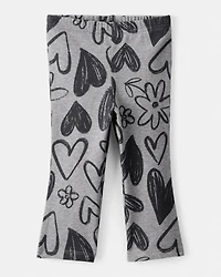 Baby Girl Heart Pull-On Flare Stretch Rib Leggings - Grey