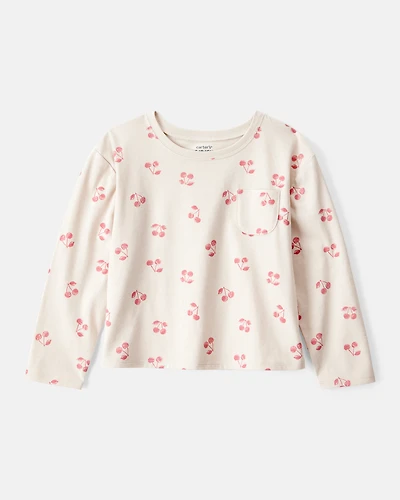 Girls Cherry Print Long-Sleeve Top - Cream