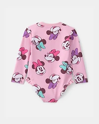 Baby Girl Disney© Minnie Mouse Gingham Long-Sleeve 1-Piece Swimsuit - Pink