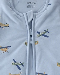 Baby Boy Plane 2-Way Zip Wearable Blanket - Blue