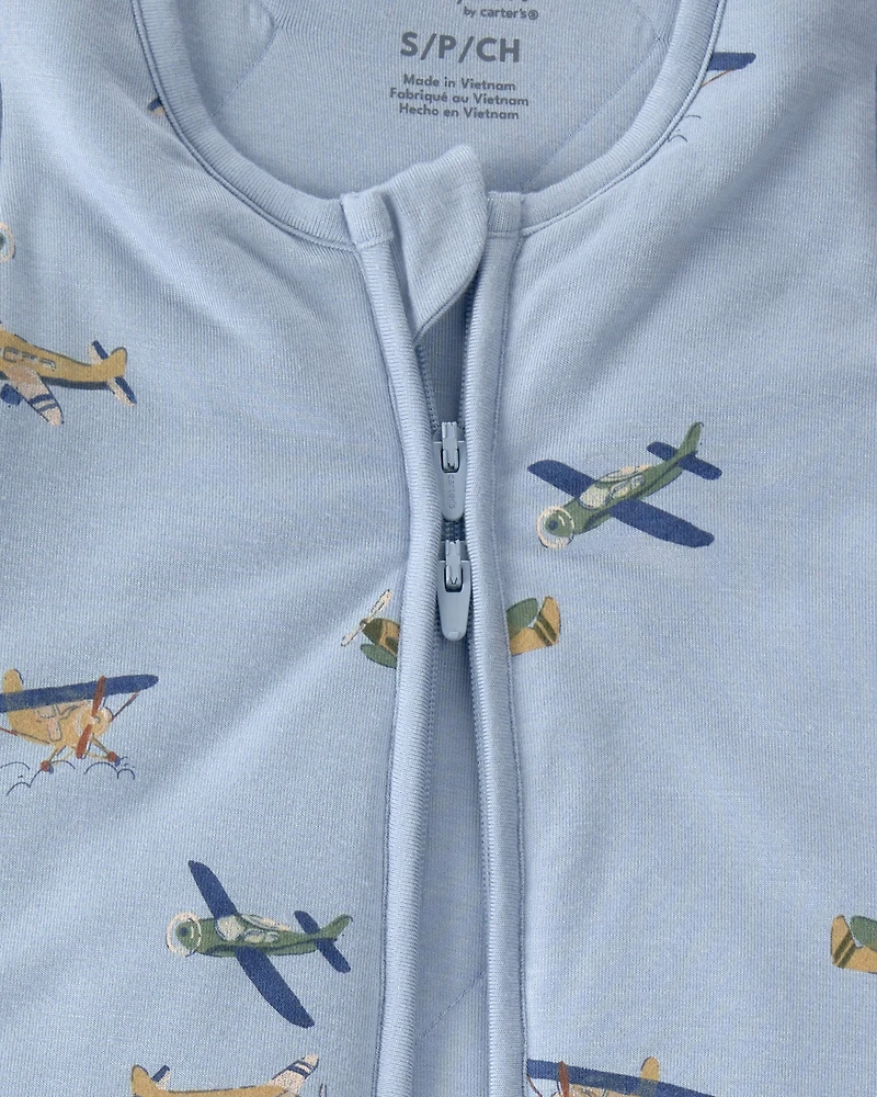 Baby Boy Plane 2-Way Zip Wearable Blanket - Blue