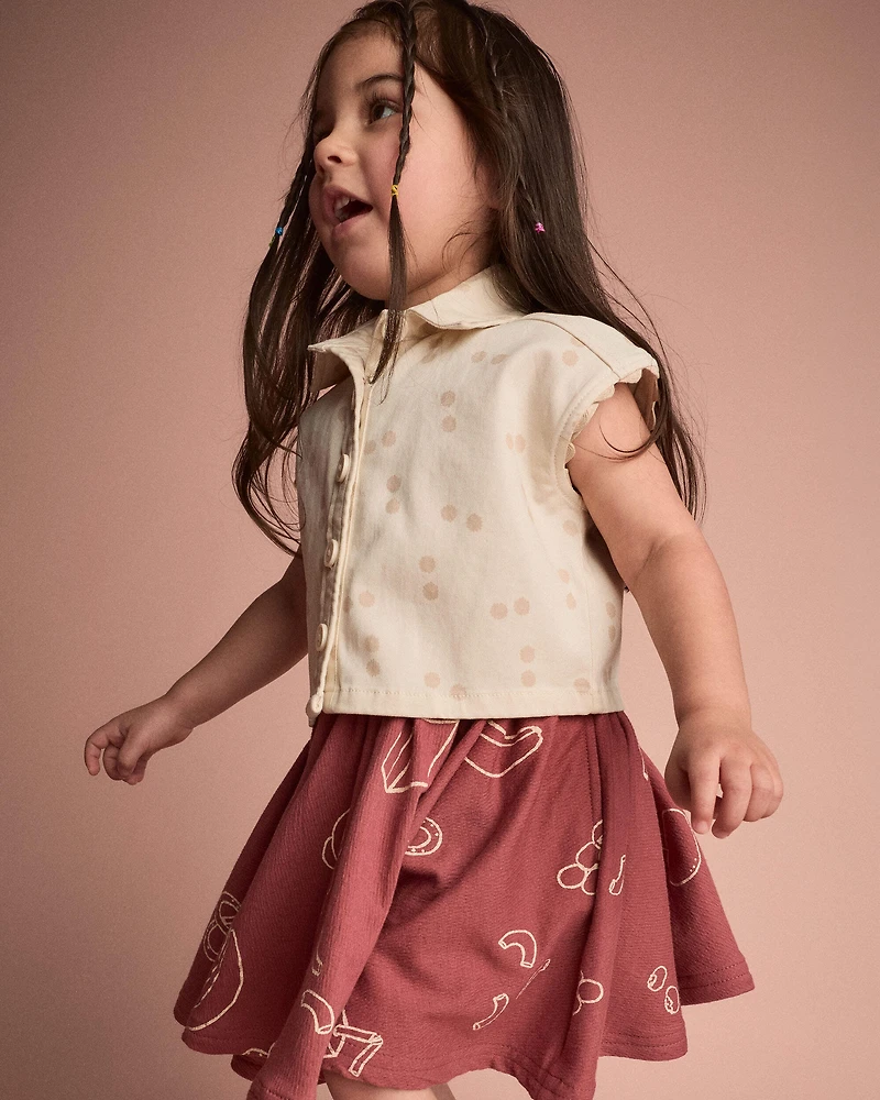Toddler Girl Sleeveless Button-Down Top Dot Print
