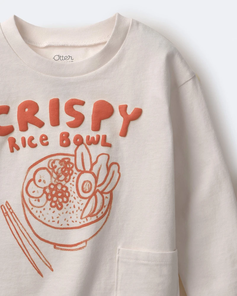 Toddler Crispy Rice Bowl' Long-Sleeve Relaxed Graphic Tee - Cream