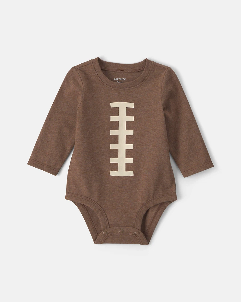 Baby Boy Football Long-Sleeve Graphic Bodysuit - Brown