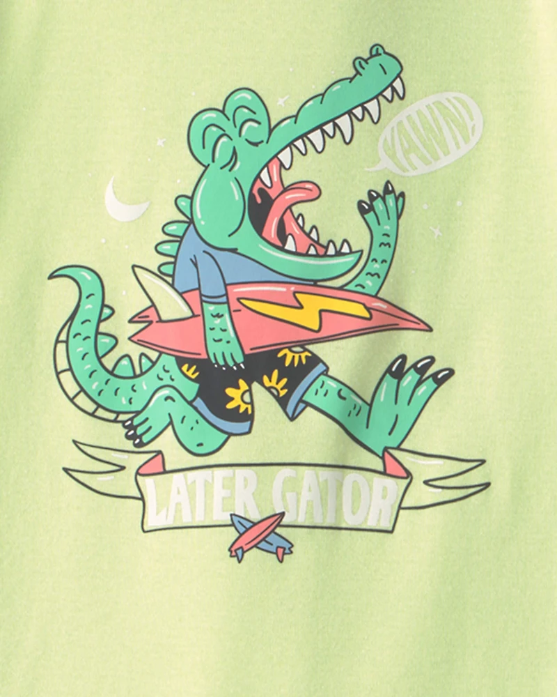 Boys Alligator Surfing 100% Cotton 4-Piece Pyjama Set - Green