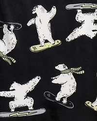 Boys Polar Bear Print DreamPlush Long-Sleeve Snug Fit 2-Piece Pajamas - Black