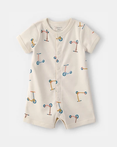 Baby Boy Scooter Short-Sleeve Romper - Cream