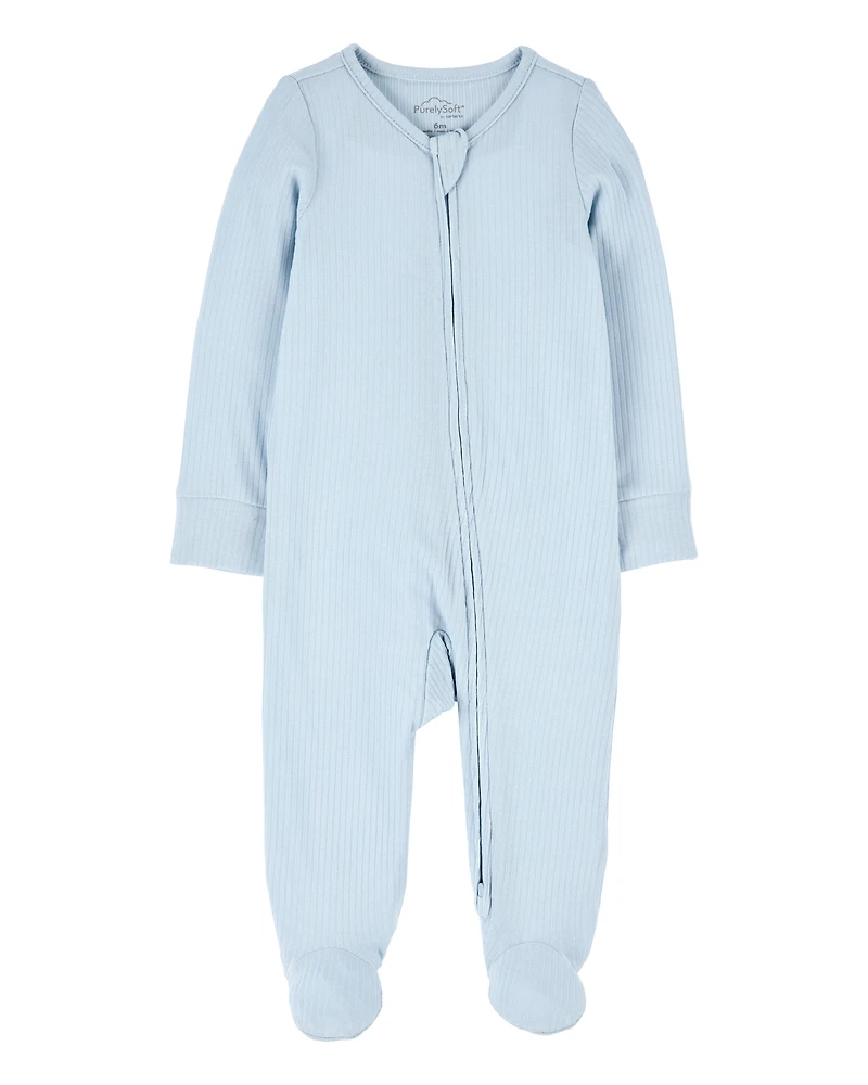 Baby Boy Solid 2-Way Zip PurelySoft Sleeper Pyjamas - Blue
