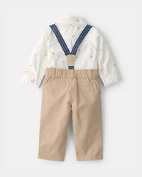Baby Boy 2-Piece Bunny Bodysuit & Suspender Pant Set - Cream/Khaki