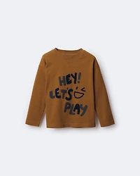 Toddler Hey! Let's Play Long-Sleeve Graphic Tee - Cinnamon