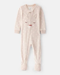 Toddler Girl Deer Print DreamPlush Snug Fit Long-Sleeve 2-Way Zip 1-Piece Pyjamas - Brown