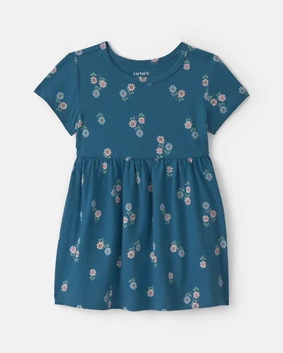 Baby Girl Floral Short-Sleeve Dress - Navy Blue