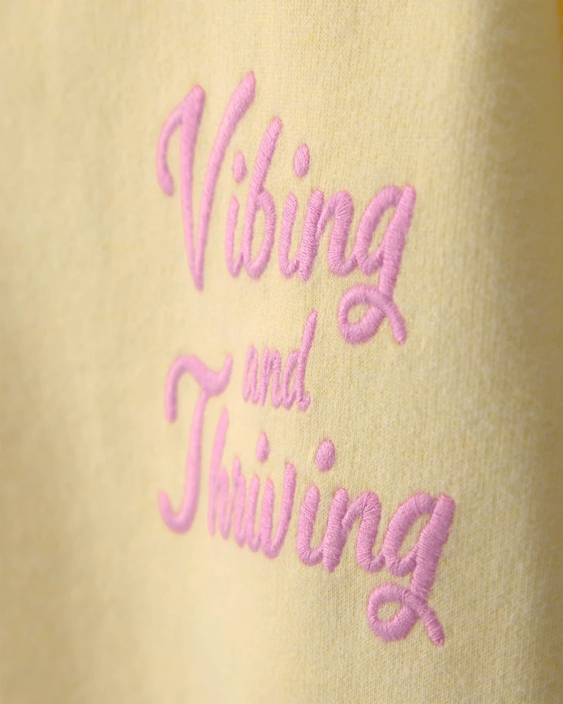 Girls 'Vibing and Thriving' French Terry Pullover Sweatshirt - Yellow