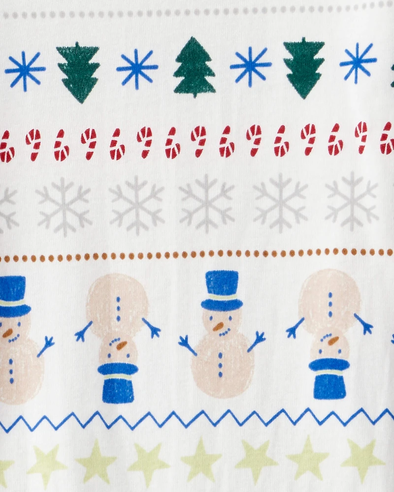 Kid Snowman Fair Isle 100% Cotton Long-Sleeve Snug Fit 2-Piece Pyjamas - White