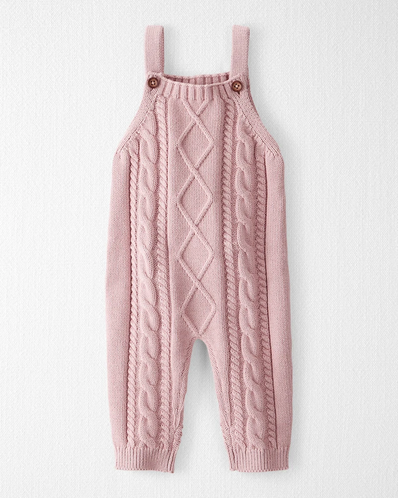 Baby Girl Organic Cotton Cable Knit Overalls