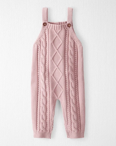 Baby Girl Organic Cotton Cable Knit Overalls