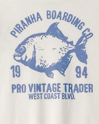 Boys Piranha Graphic Tee - Ivory