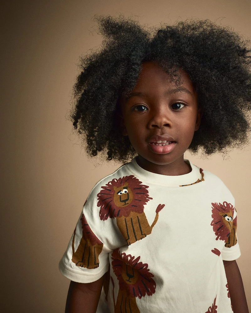 Toddler Relaxed Graphic Tee Lion Print - Cream
