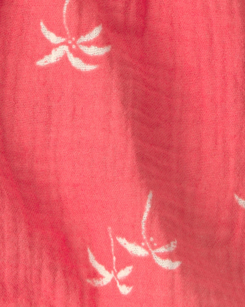 Toddler Girl Palm Tree Tropical Gauze Fashion Shorts - Red