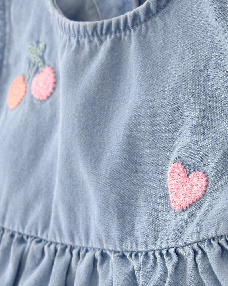 Baby Girl 3-Piece Cherry Chambray Sleeveless Top, Bodysuit & Short Set - Pink/Blue