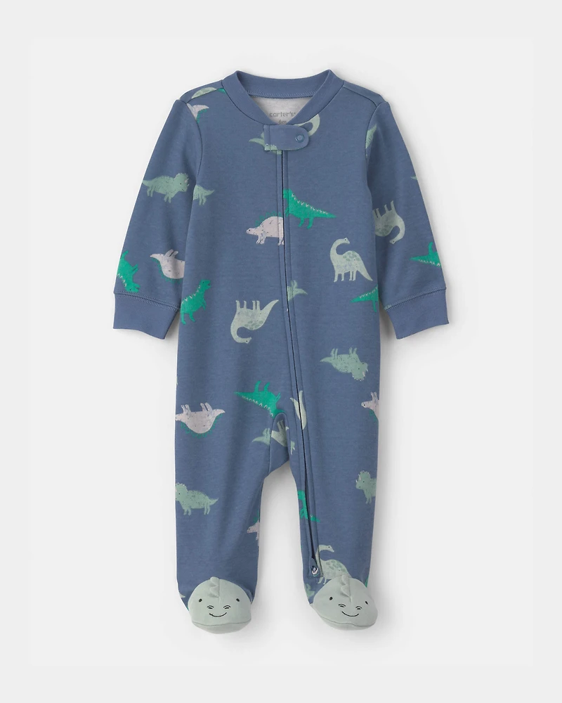 Baby Boy Dinosaur Foot Art Snug Fit Sleeper - Blue
