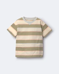 Toddler Boy Otter Pocket Tee Stripes - Cream/Light Blue