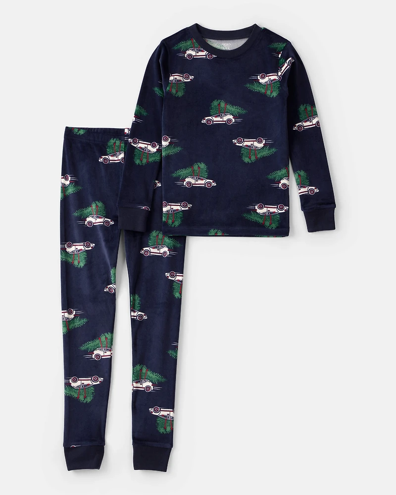 Boys Christmas Cars DreamPlush Long-Sleeve Snug Fit 2-Piece Pajamas - Navy