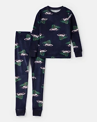 Boys Christmas Cars DreamPlush Long-Sleeve Snug Fit 2-Piece Pajamas - Navy