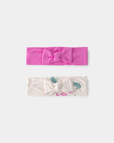 Baby Girl 2 Pack Flamingo Print Headwraps- Cream/Fuchsia
