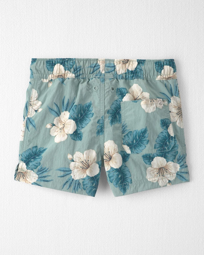 Toddler Boy Recycled Swim Trunks Blue Hibiscus