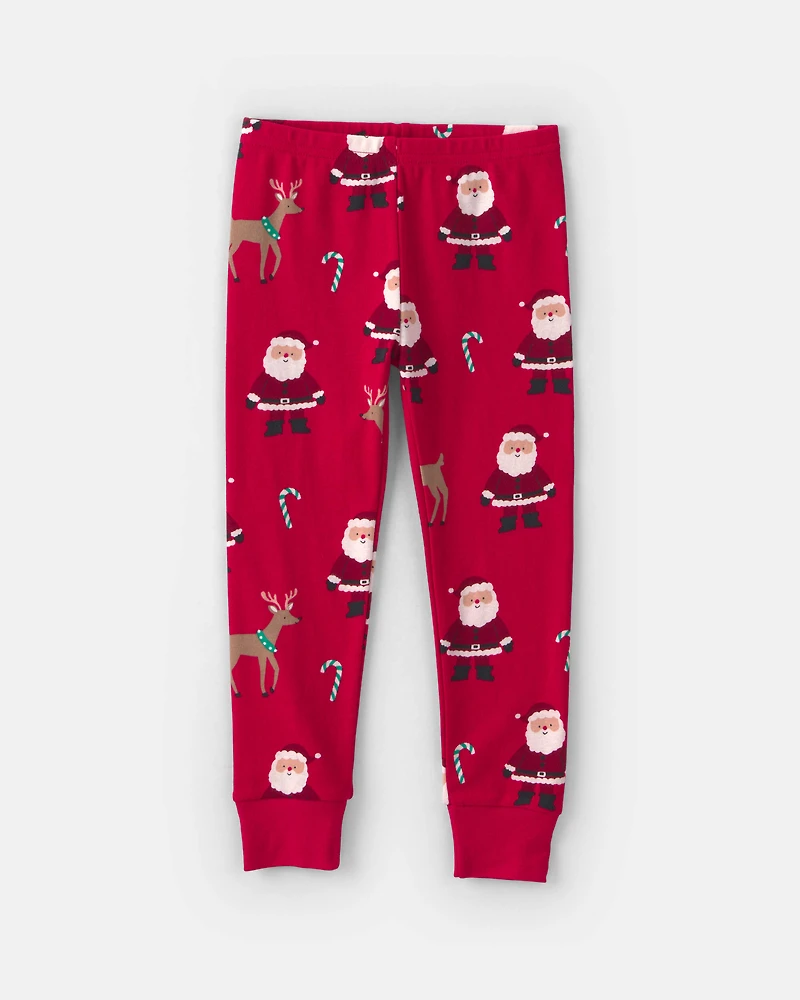 Toddler 2-Piece Beige Santa Christmas 100% Cotton Snug Fit Pyjama Set - Red