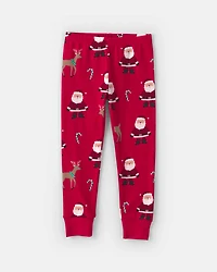 Toddler 2-Piece Beige Santa Christmas 100% Cotton Snug Fit Pyjama Set - Red
