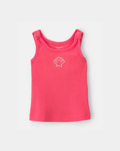Baby Girl Shell Ribbed Tank Top - Orange