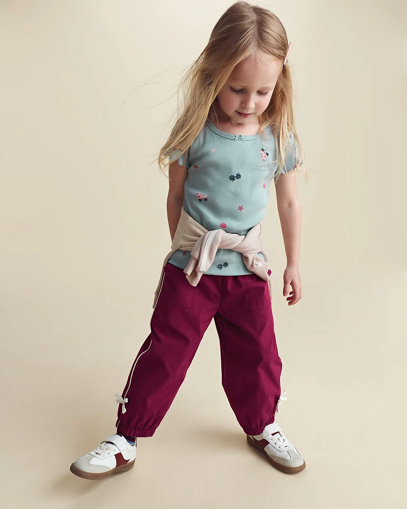 Toddler Girl Bow-Cuff Poplin Joggers - Red