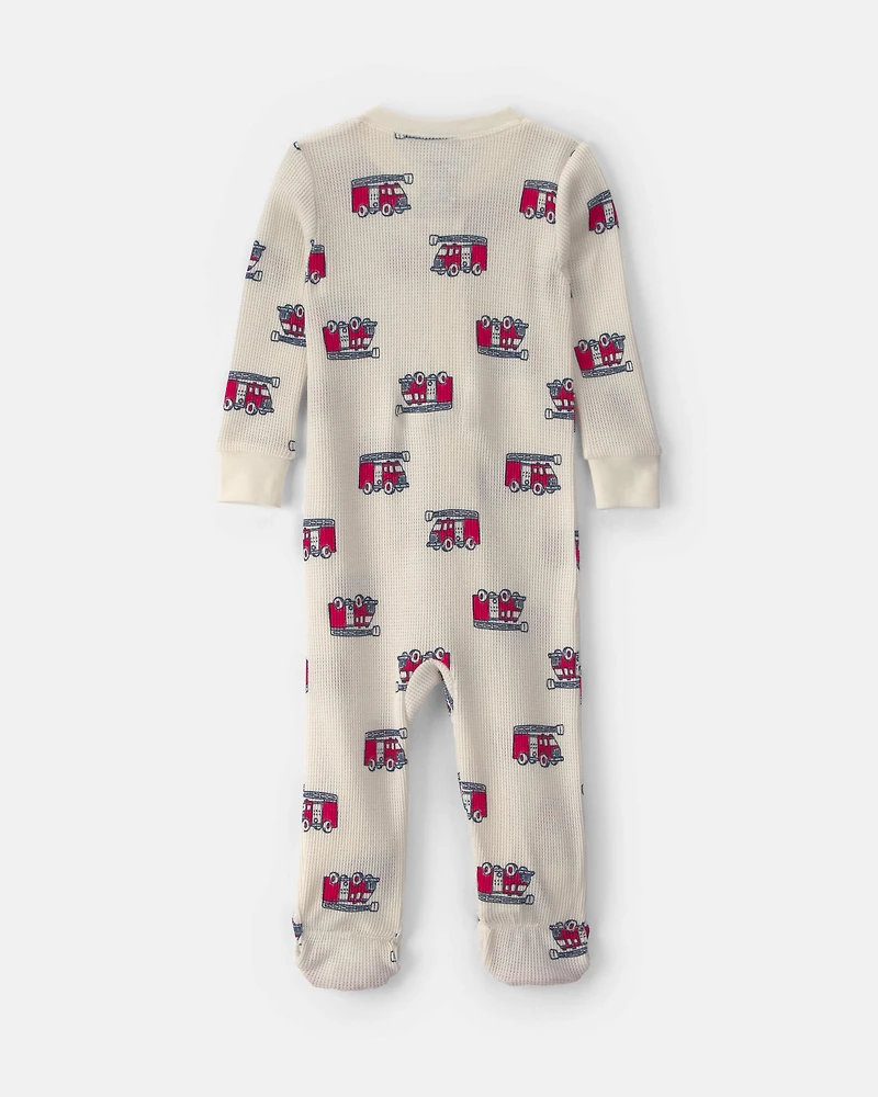 Baby Boy 1-Piece Firetrucks Thermal Snug Fit Pyjama - Cream