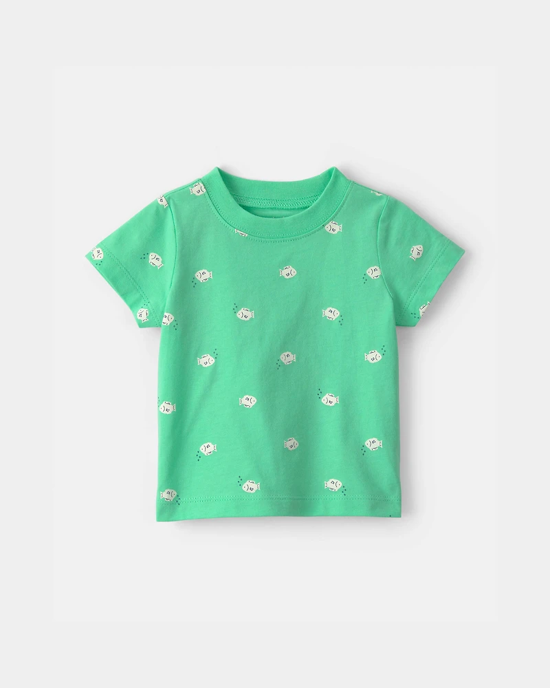 Baby 2-Piece Fish Short-Sleeve Overall Set - Green/Ivory