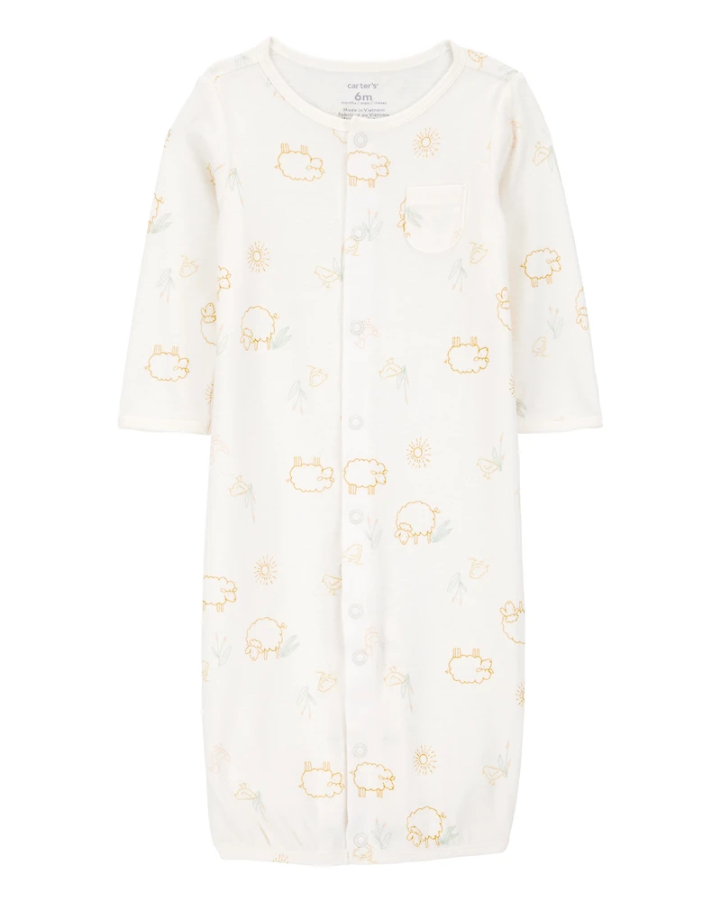 Baby Girl 3-Piece Barnyard Converter Gown & Cap Set - Ivory