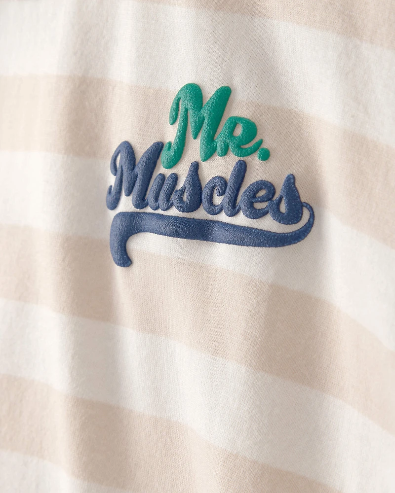 Toddler Boy 'Mr. Muscles' Striped Top - Tan