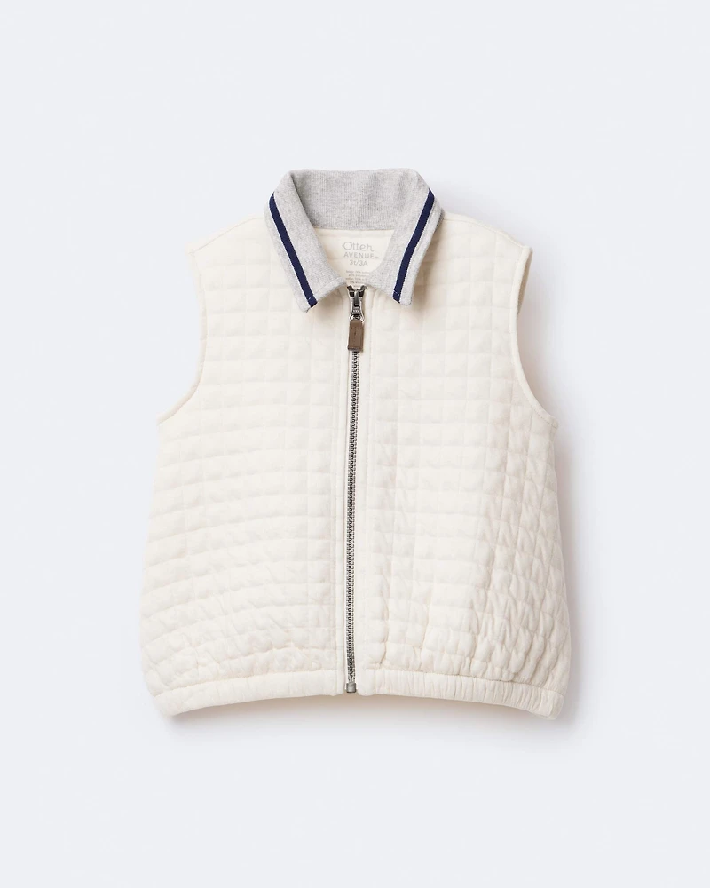 Toddler Quilted Zip-Up Collard Vest - Cream