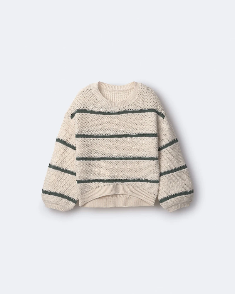 Toddler Girl Striped Balloon-Sleeve Sweater - Cream