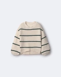 Toddler Girl Striped Balloon-Sleeve Sweater - Cream