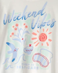 Girls 'Weekend Vibes' Striped Loose Fit 2-Piece Pajama Set - Blue/Ivory