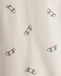 Boys Skateboard Print Long-Sleeve Graphic Tee - Brown