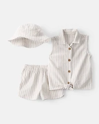 Baby Girl 3-Piece Striped Sleeveless Top & Short Set - White