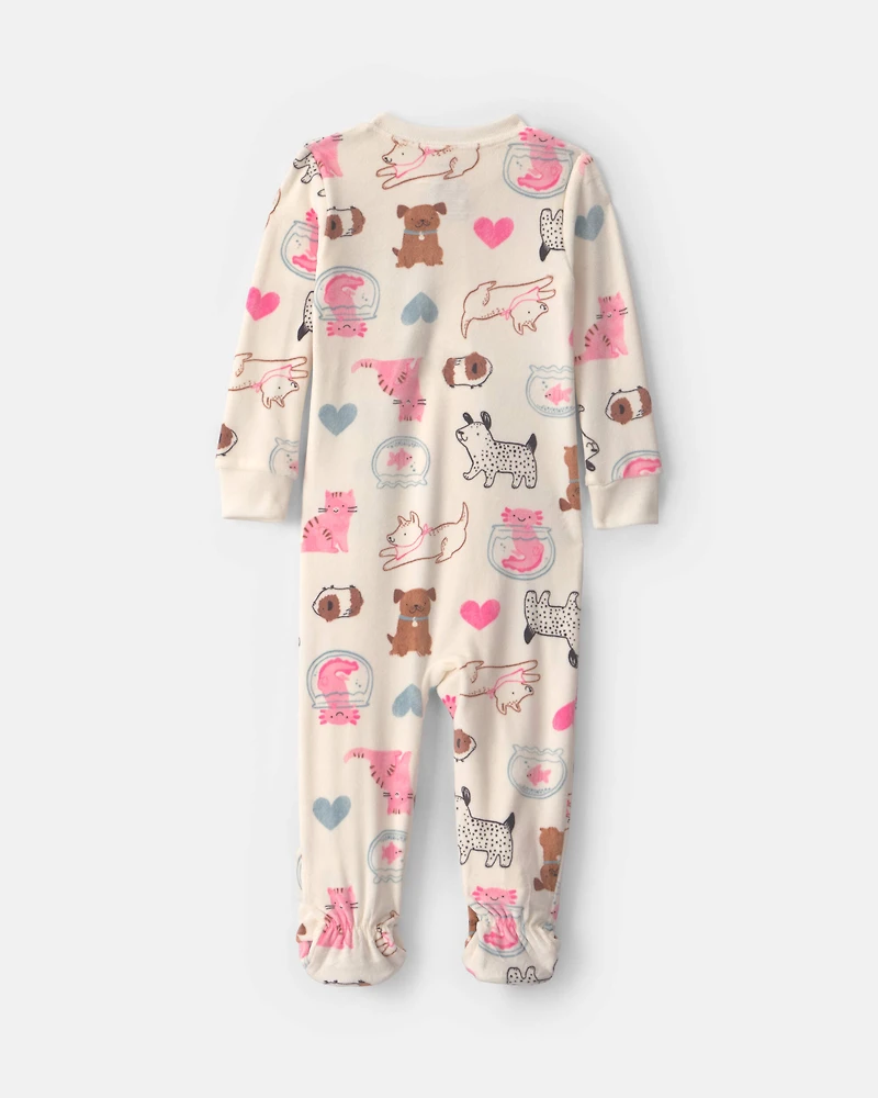 Toddler Girl 1-Piece Pets DreamPlush Snug Fit Pyjama - Cream