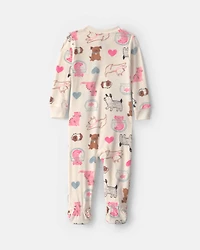 Toddler Girl 1-Piece Pets DreamPlush Snug Fit Pyjama - Cream